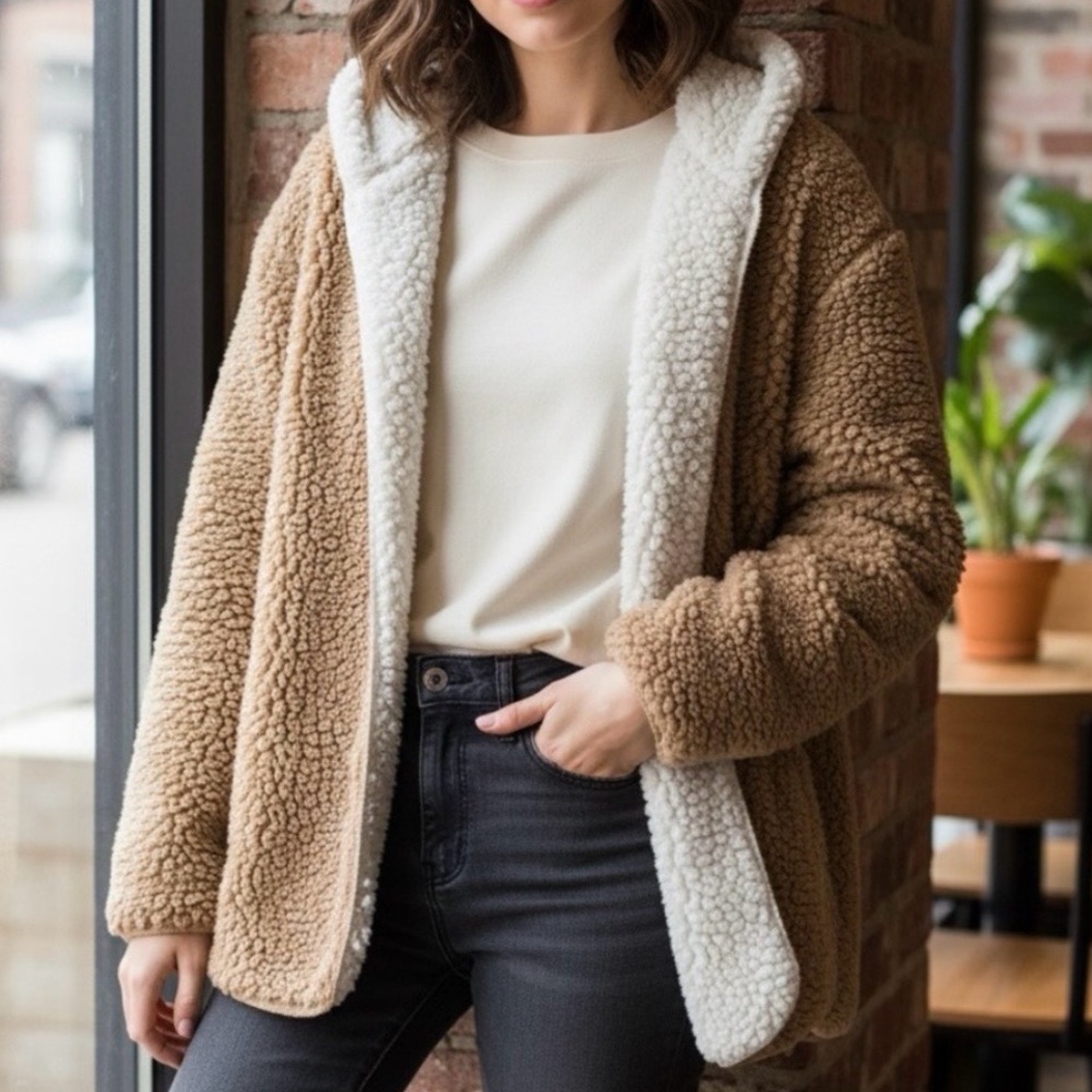 Cozy Tan and Cream Sherpa Jacket